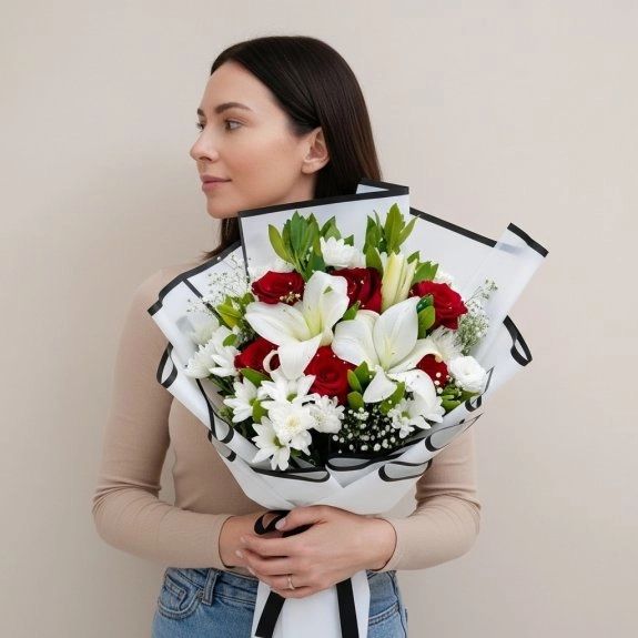 6 Adet Gül Ve Lilyum Buketi